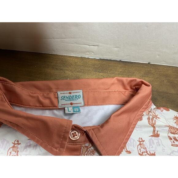 Sendero Provisions Co Polo Shirt Burnt Orange Desert Skull Horse Cactus Large - Picture 5 of 12